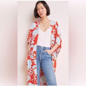 Bel Kazan gorgeous kimono, one size, vibrant red & light blue,perfect for cruise